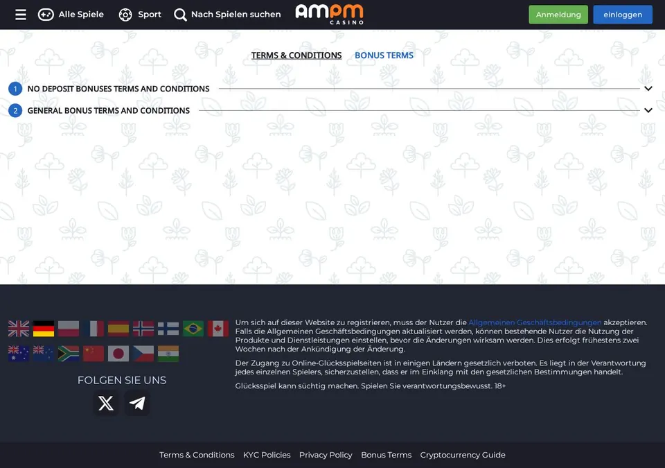 Ampm Casino: Bonusseite (Screenshot von ampm.games)