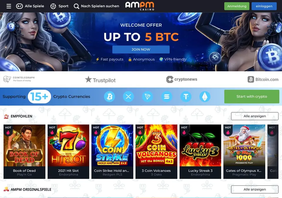 Ampm Casino: Startseite (Screenshot von ampm.games)