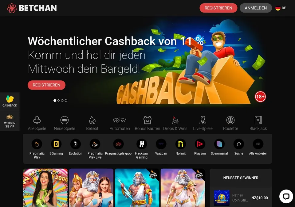 BetChan: Startseite (Screenshot von www.betchan.com)