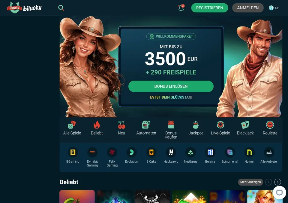 Bilucky: Startseite (Screenshot von www.bilucky.com)