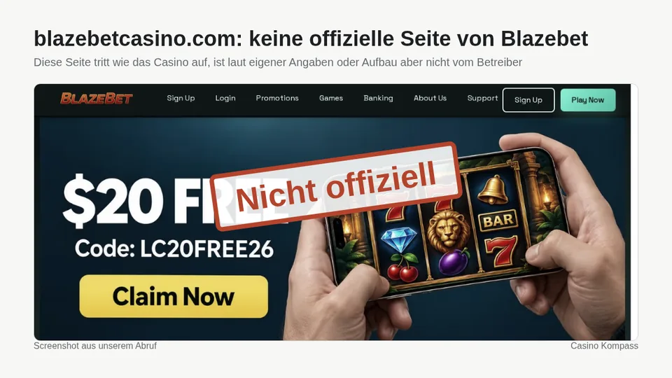 Screenshot von blazebetcasino.com: keine offizielle Seite von Blazebet