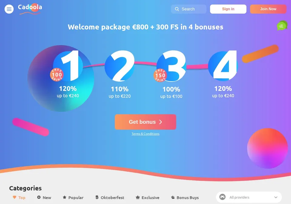 Cadoola: Spieleübersicht (Screenshot von cadoola.com)