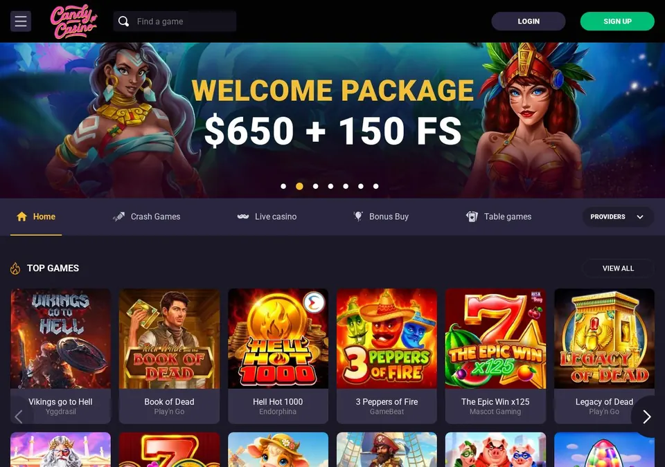 Candy Casino: Bonusseite (Screenshot von candy-casino.vip)