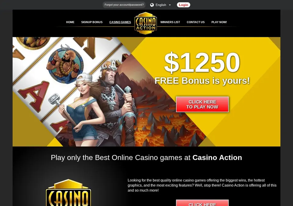 Casino Action: Spieleübersicht (Screenshot von www.casinoaction.com)