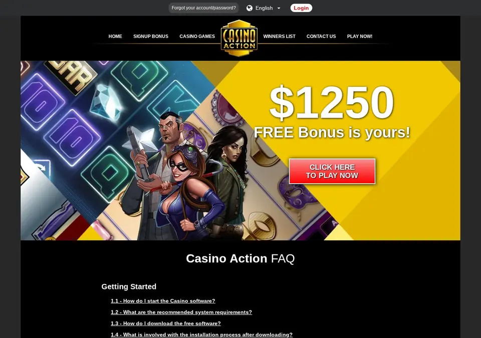 Casino Action: Kassenseite mit Zahlungsmethoden (Screenshot von www.casinoaction.com)