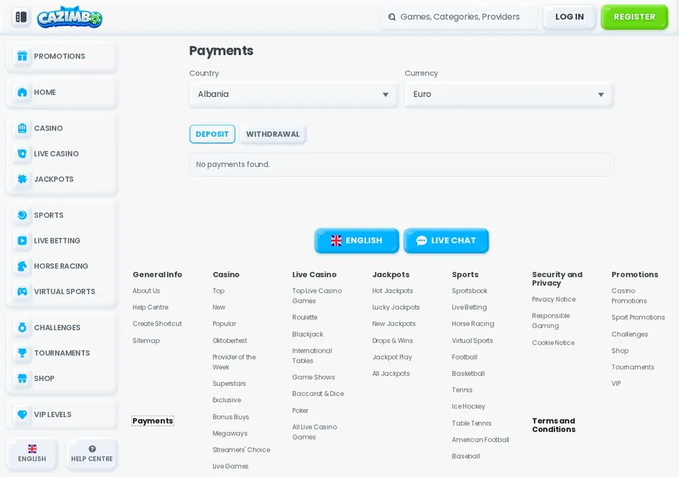 Cazimbo: Kassenseite mit Zahlungsmethoden (Screenshot von cazimbo.com)