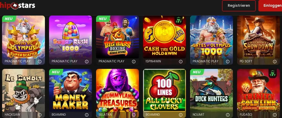 Chipstars: Spielelobby (Screenshot von chipstars.bet)