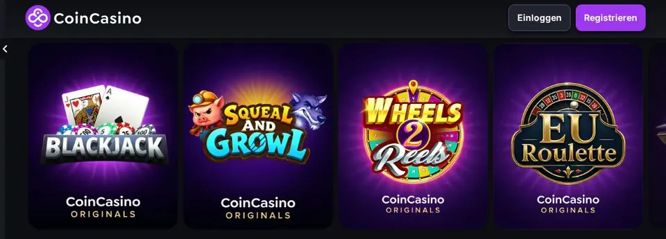 CoinCasino: Spielelobby (Screenshot von www.coincasino.com)