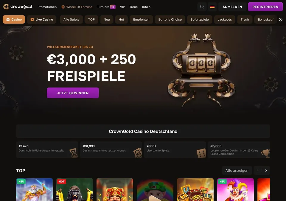 CrownGold: Startseite (Screenshot von www.crowngold.com)