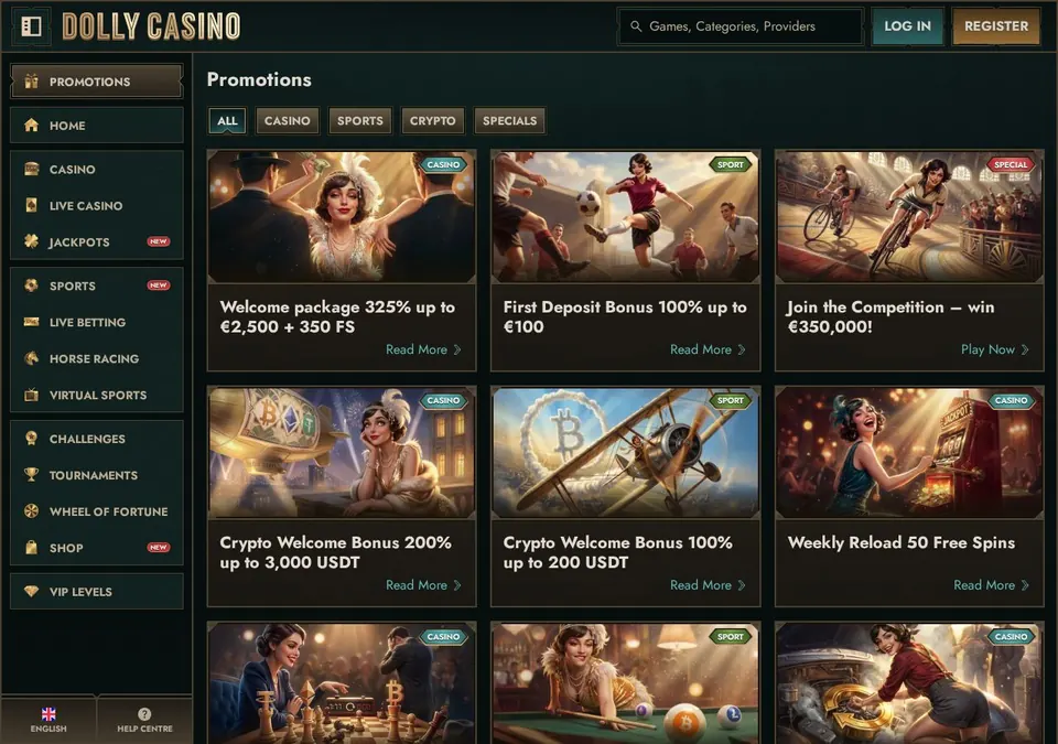 Dolly Casino: Bonusseite (Screenshot von dollycasino.com)