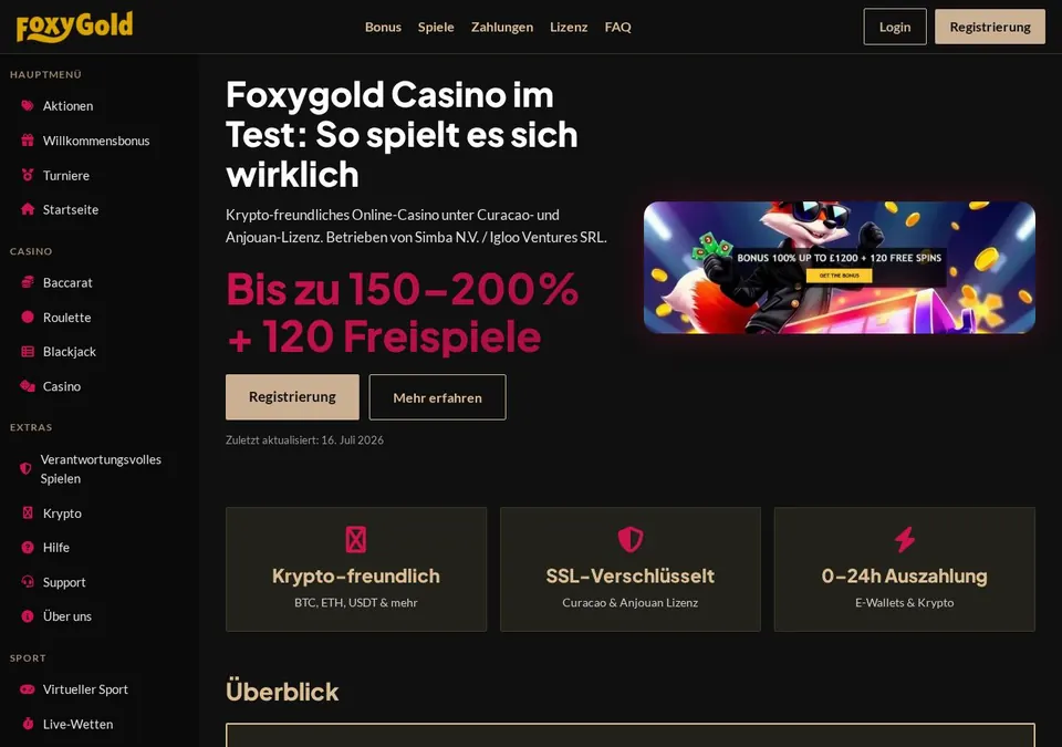 Foxygold: Startseite (Screenshot von foxygold.com)