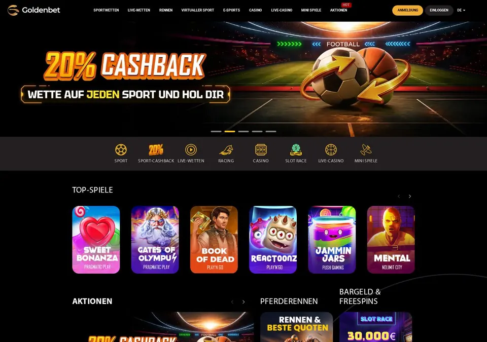 Goldenbet: Startseite (Screenshot von m.goldenbet2.com)