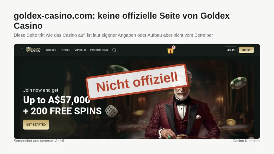 Screenshot von goldex-casino.com: keine offizielle Seite von Goldex Casino