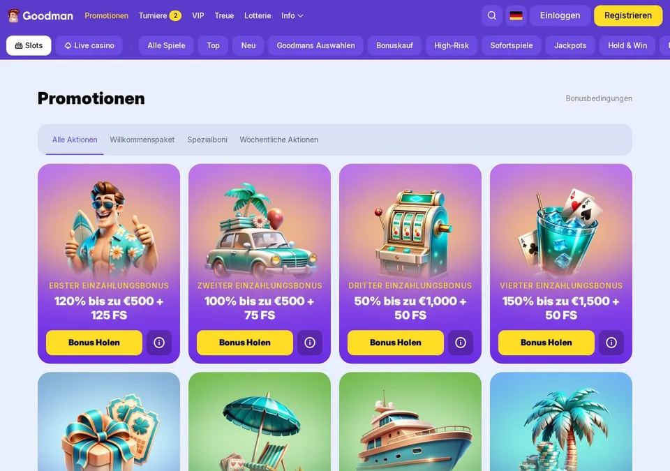 Goodman Casino: Bonusseite (Screenshot von www.goodmancasino.com)