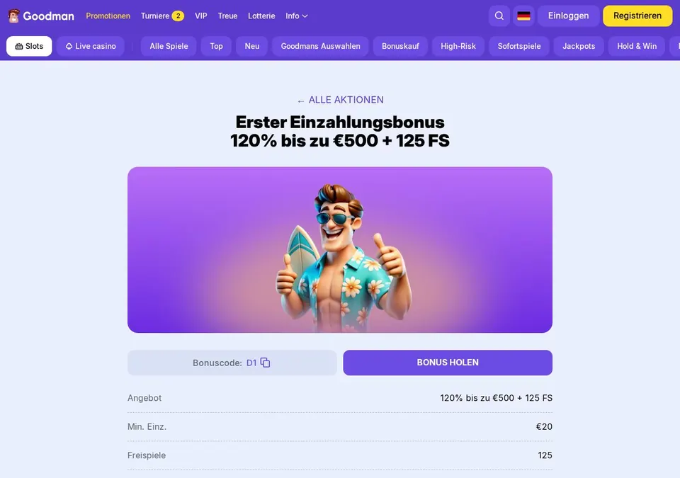 Goodman Casino: Kassenseite mit Zahlungsmethoden (Screenshot von www.goodmancasino.com)