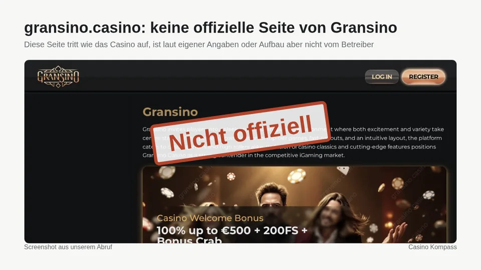 Screenshot von gransino.casino: keine offizielle Seite von Gransino