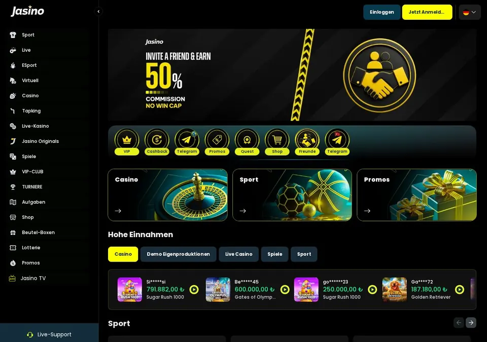 Jasino: Startseite (Screenshot von jasino.com)