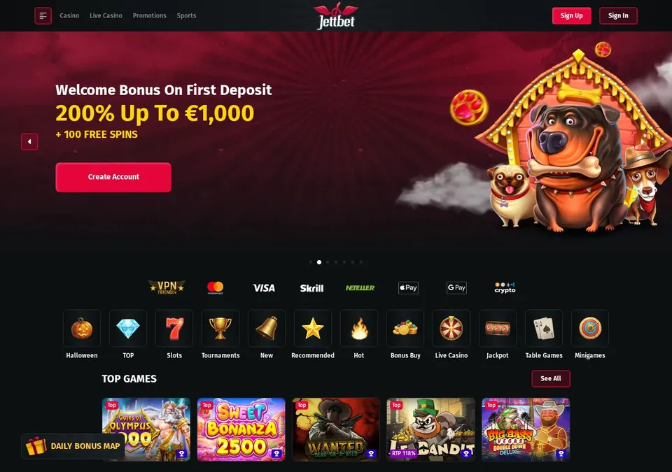 JettBet: Startseite (Screenshot von jettbet.vip)