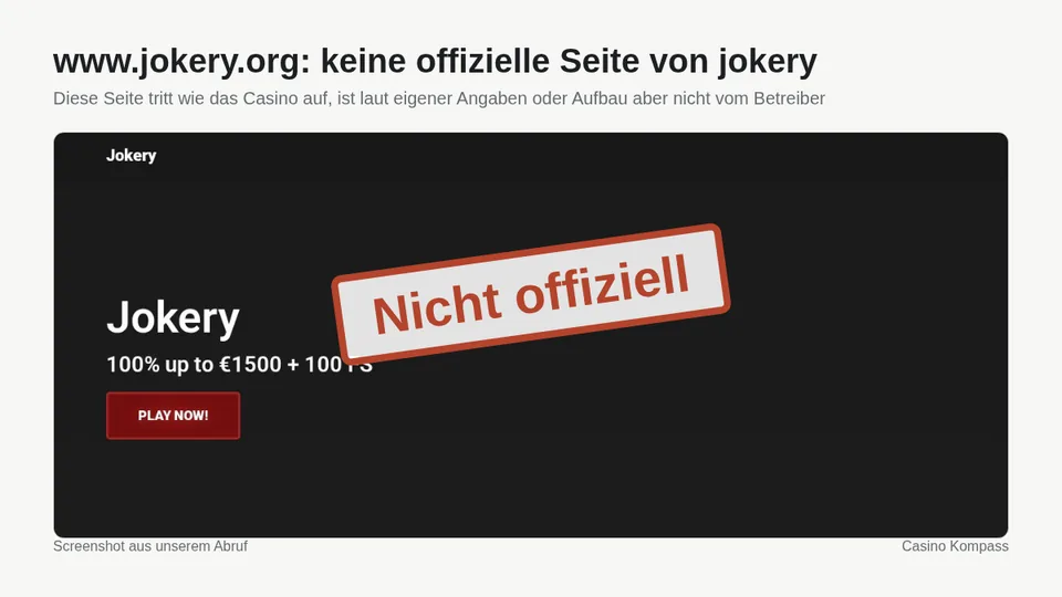 Screenshot von www.jokery.org: keine offizielle Seite von jokery