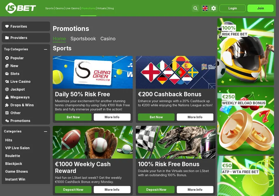 lsbet: Bonusseite (Screenshot von www.lsbet.com)