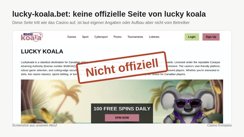 Screenshot von lucky-koala.bet: keine offizielle Seite von lucky koala