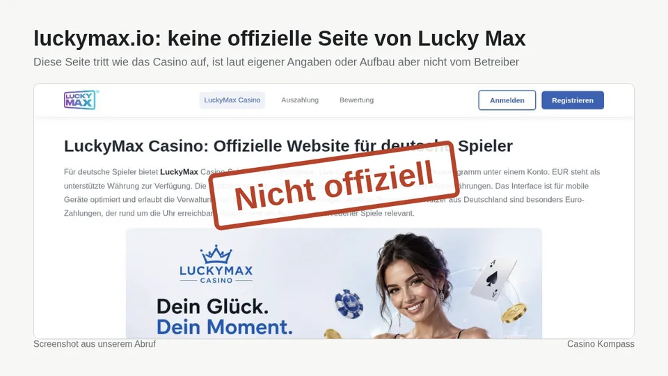Screenshot von luckymax.io: keine offizielle Seite von Lucky Max