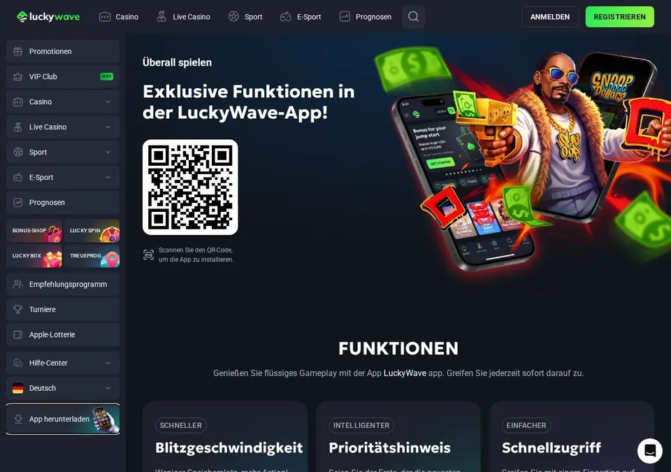 LuckyWave: App-Seite (Screenshot von www.luckywave.com)