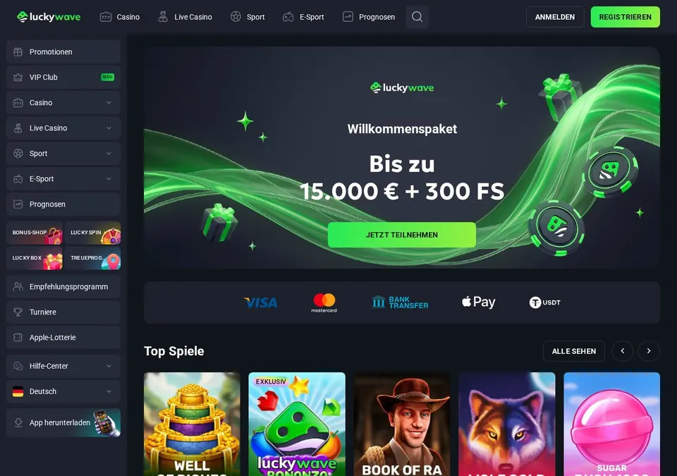 LuckyWave: Startseite (Screenshot von www.luckywave.com)