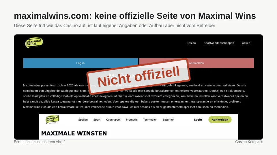 Screenshot von maximalwins.com: keine offizielle Seite von Maximal Wins
