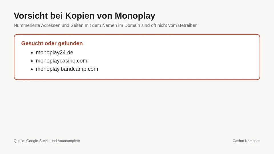 Warnung vor Kopien und Spiegelseiten von Monoplay