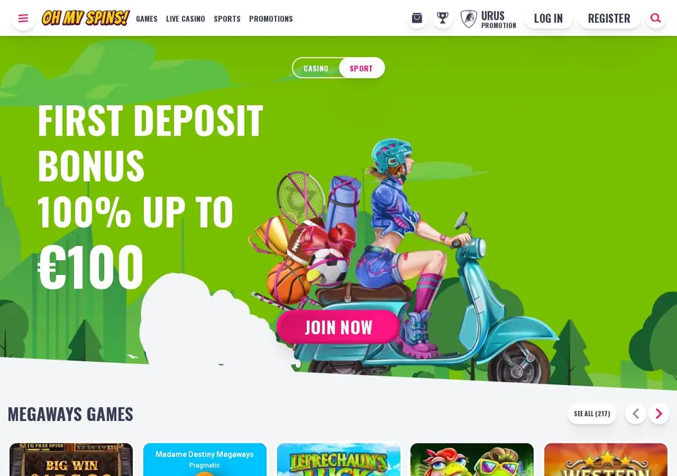 Oh My Spins: Startseite (Screenshot von ohmyspins.com)