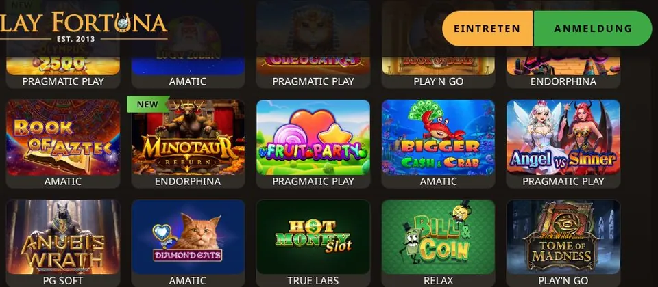 Play Fortuna: Spielelobby (Screenshot von playfortuna.com)
