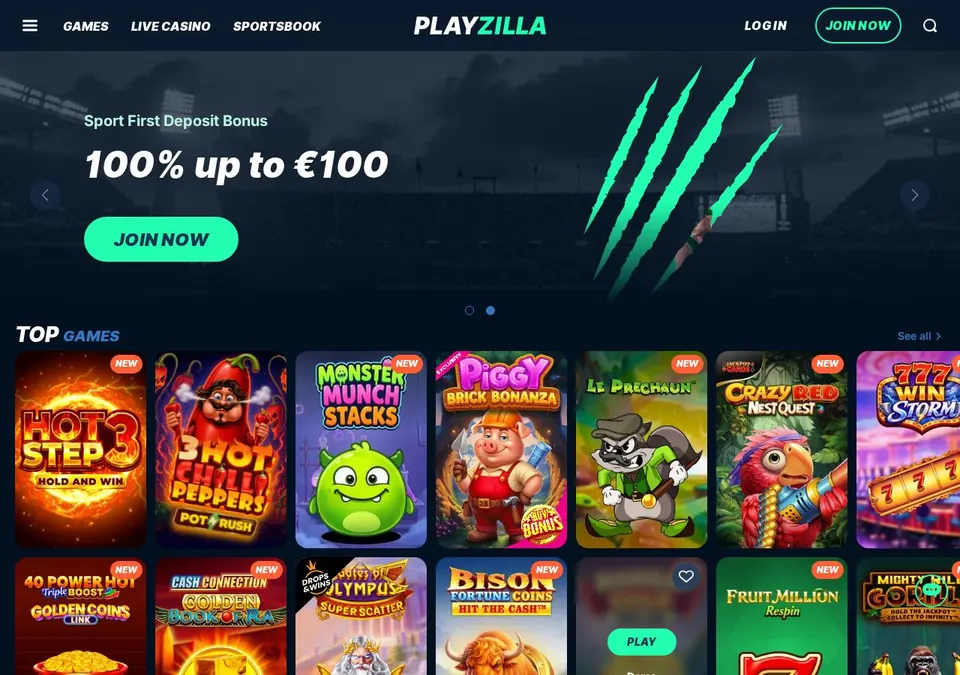 Playzilla: Startseite (Screenshot von playzilla.com)