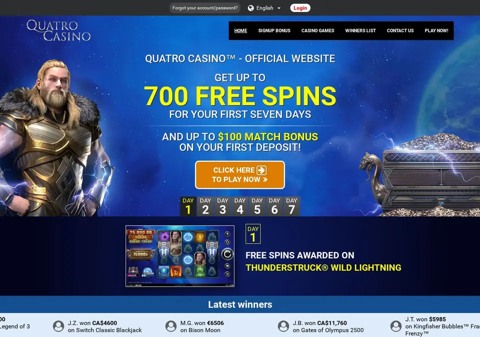 Quatro Casino: Startseite (Screenshot von www.quatrocasino.com)