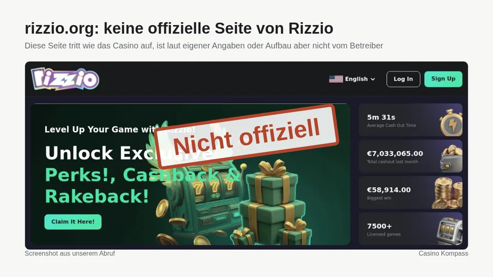 Screenshot von rizzio.org: keine offizielle Seite von Rizzio