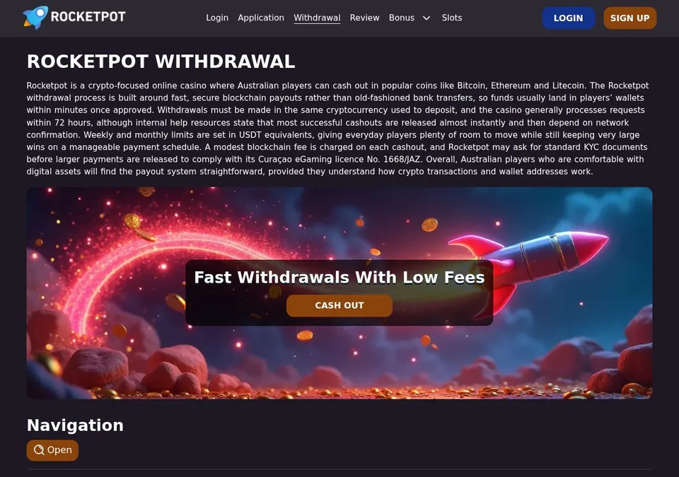 Rocketpot: Kassenseite mit Zahlungsmethoden (Screenshot von rocketpot.io)