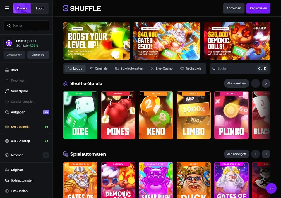 Shuffle.com: Startseite (Screenshot von shuffle.com)