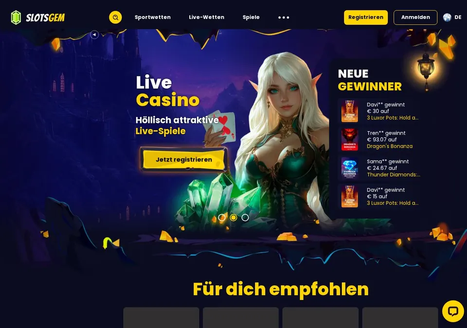 SlotsGem: Kassenseite mit Zahlungsmethoden (Screenshot von slotsgem.com)