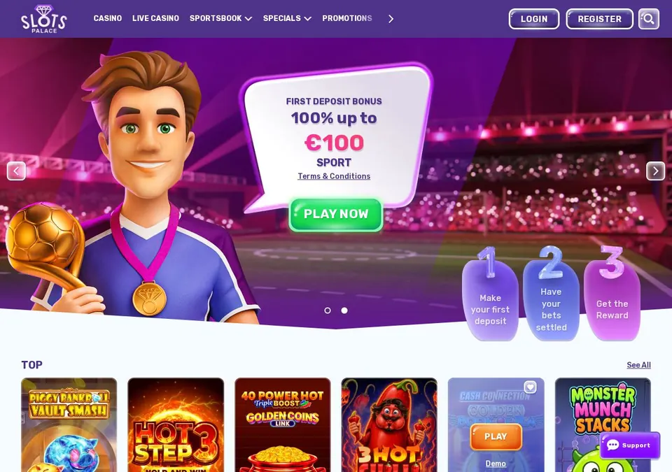 Slotspalace: Startseite (Screenshot von slotspalace.com)