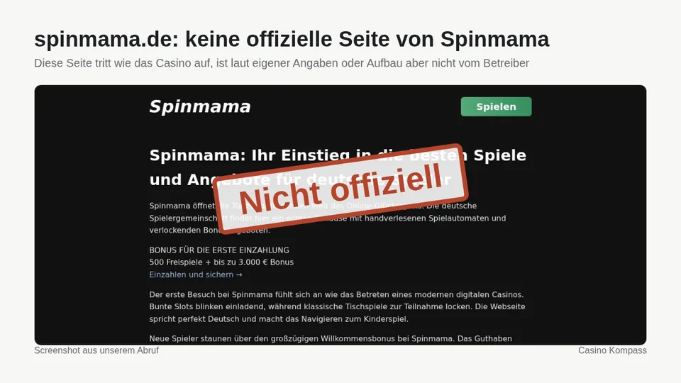 Screenshot von spinmama.de: keine offizielle Seite von Spinmama