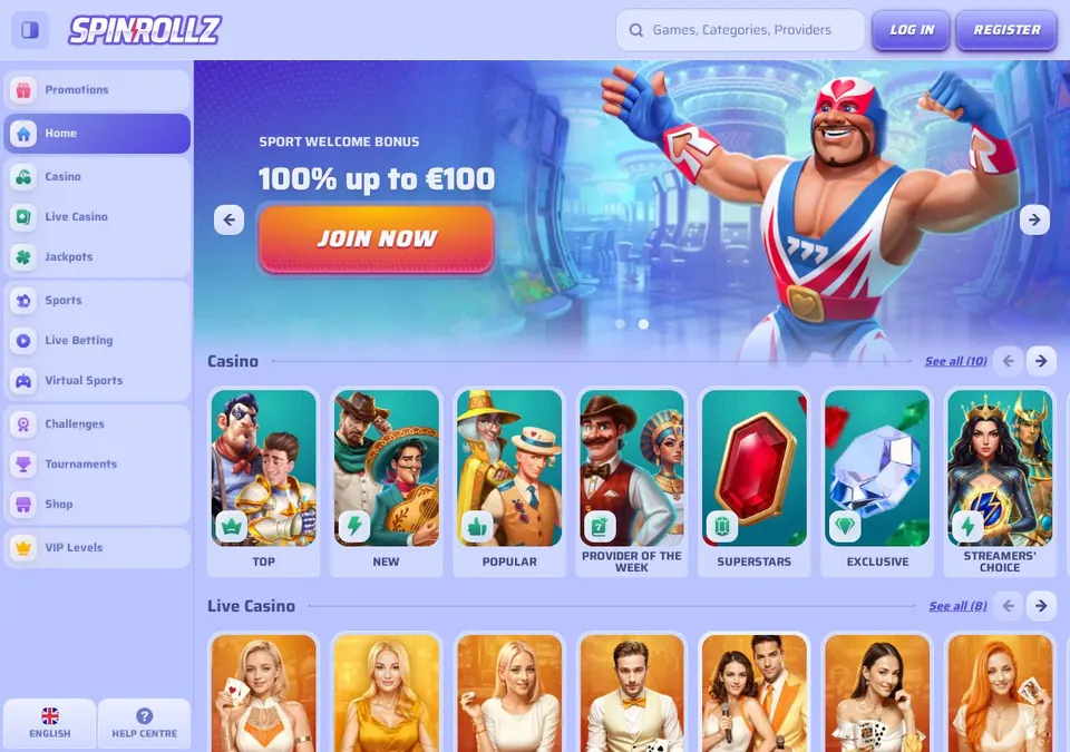 Spinrollz: Startseite (Screenshot von spinrollz.com)