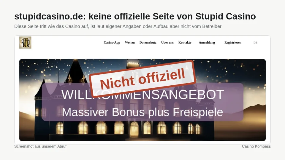 Screenshot von stupidcasino.de: keine offizielle Seite von Stupid Casino
