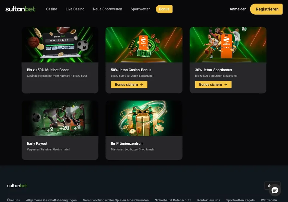 Sultanbet: Bonusseite (Screenshot von sultanbet.com)
