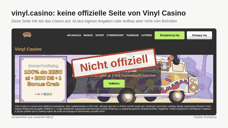 Screenshot von vinyl.casino: keine offizielle Seite von Vinyl Casino
