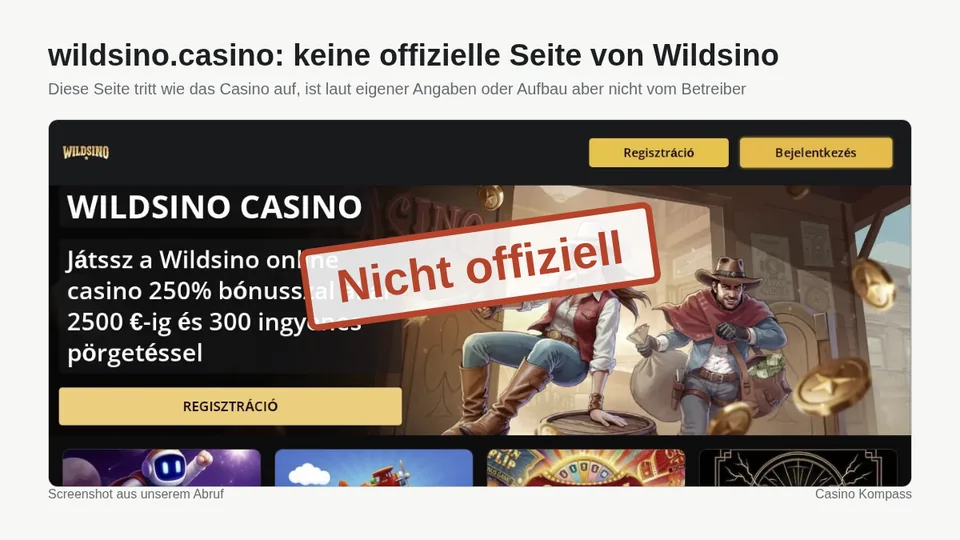 Screenshot von wildsino.casino: keine offizielle Seite von Wildsino