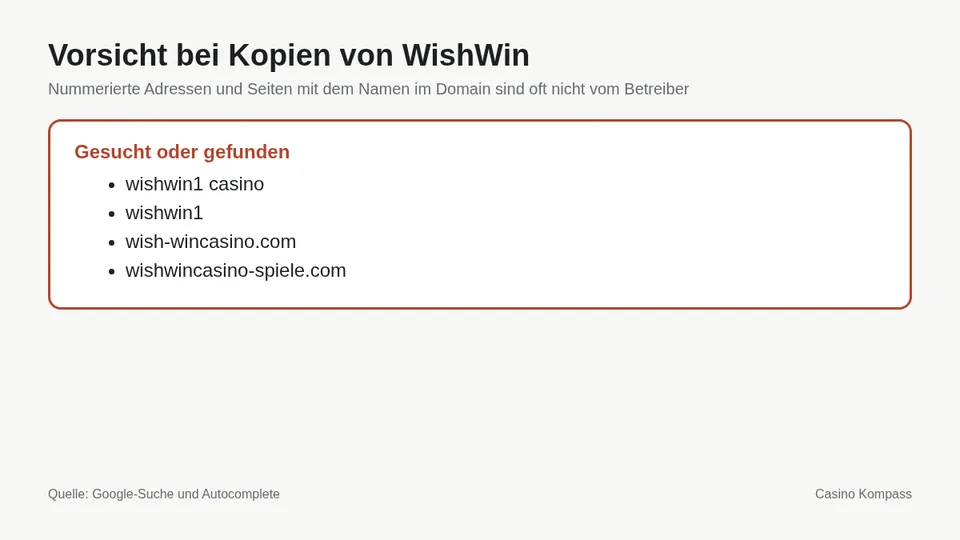 Warnung vor Kopien und Spiegelseiten von WishWin